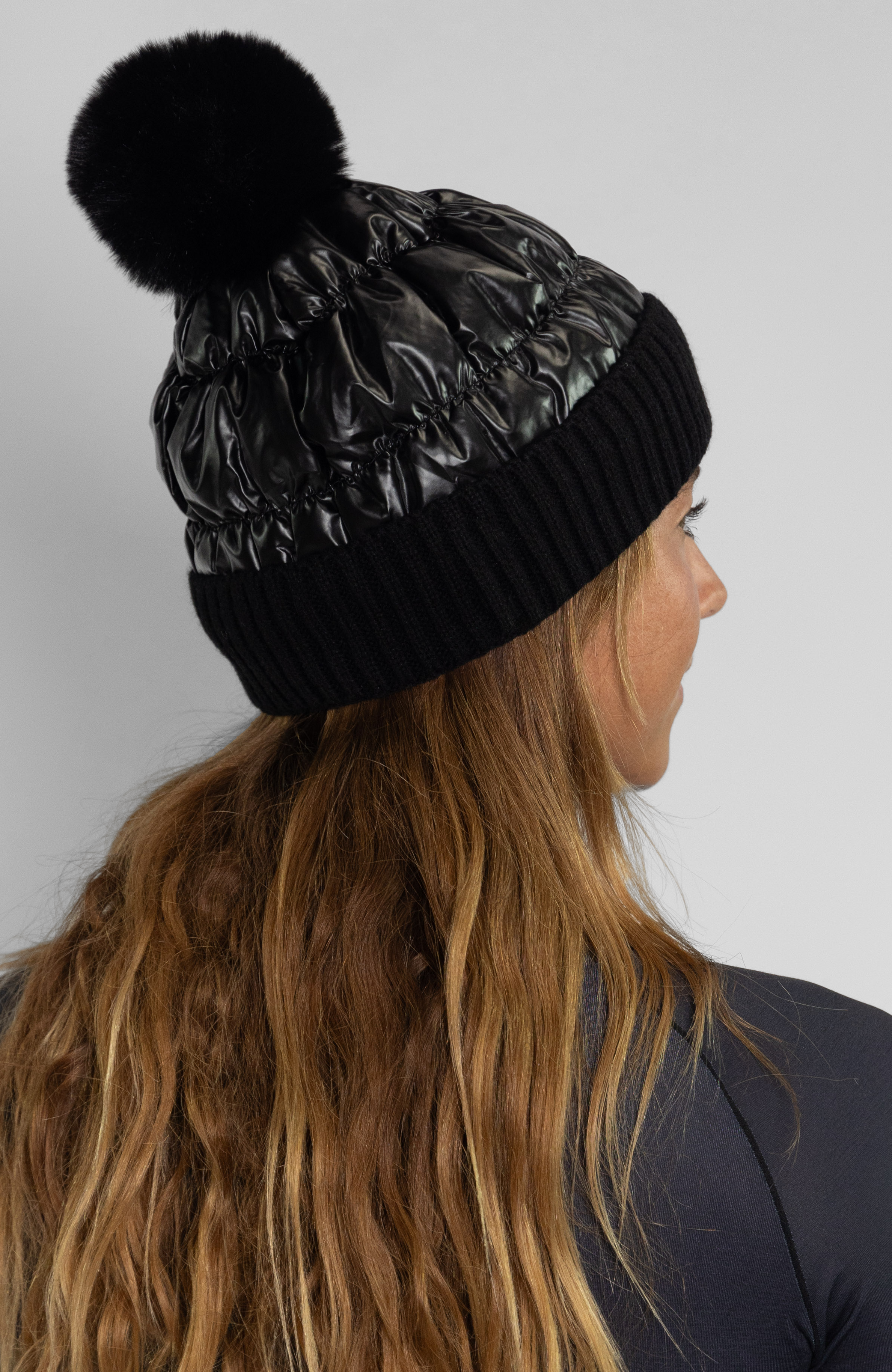 Coeur Sports Beanie Black Pom Pom Puffer Beanie