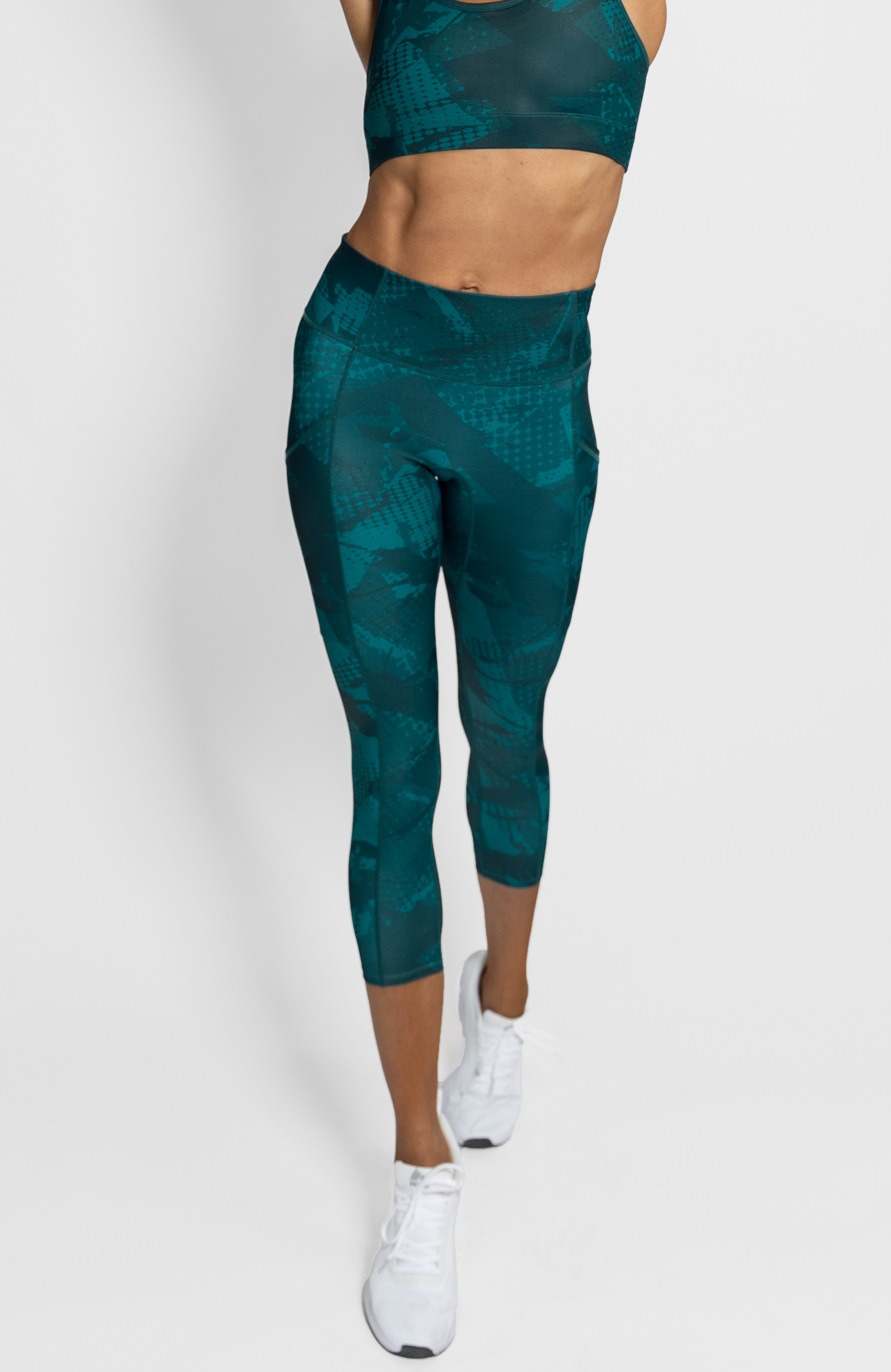  Women Yoga Pants Workout Running Leggings Outside Pockets  Jade Green XS